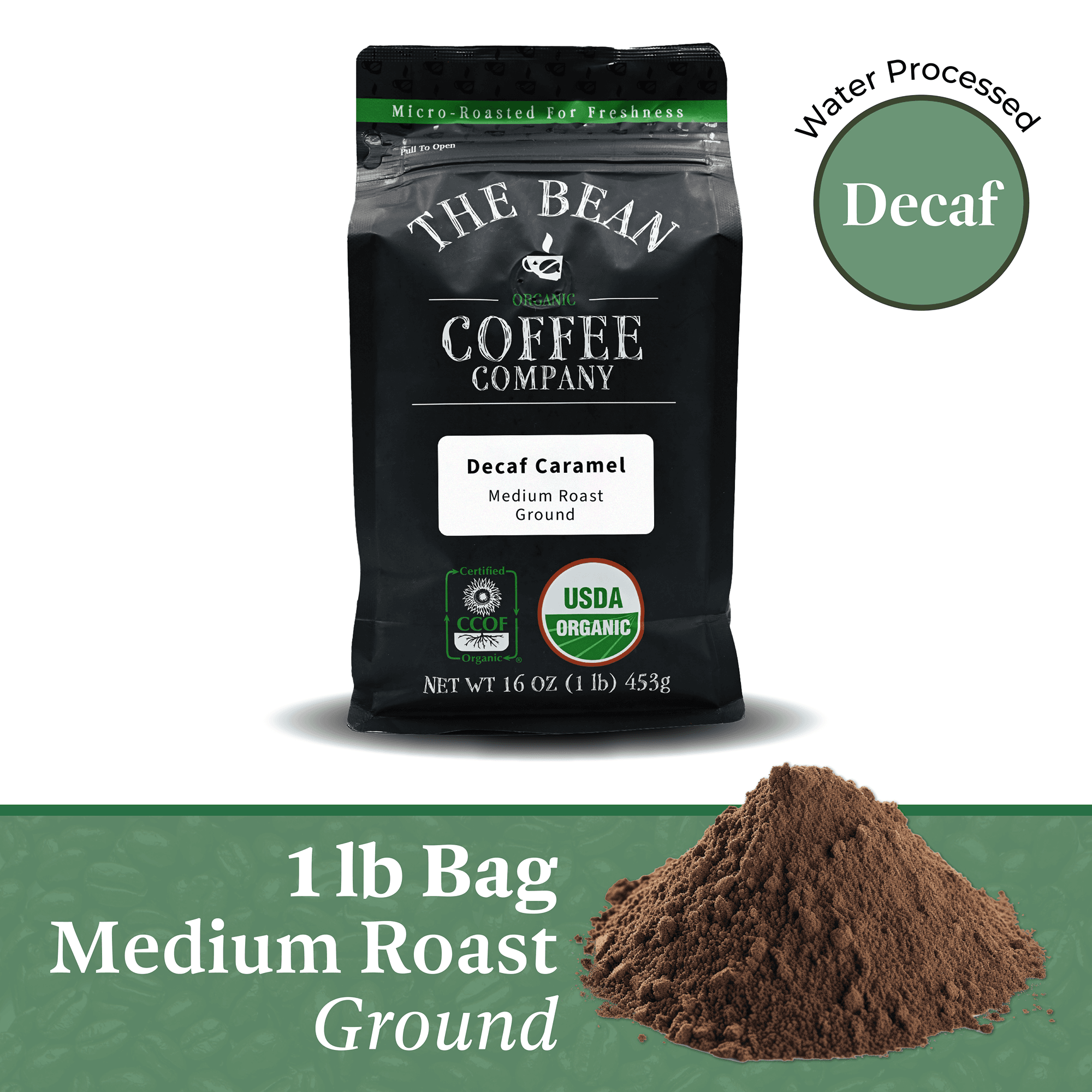 DECAF Organic Caramel Flavored Coffee by The Bean Coffee Company